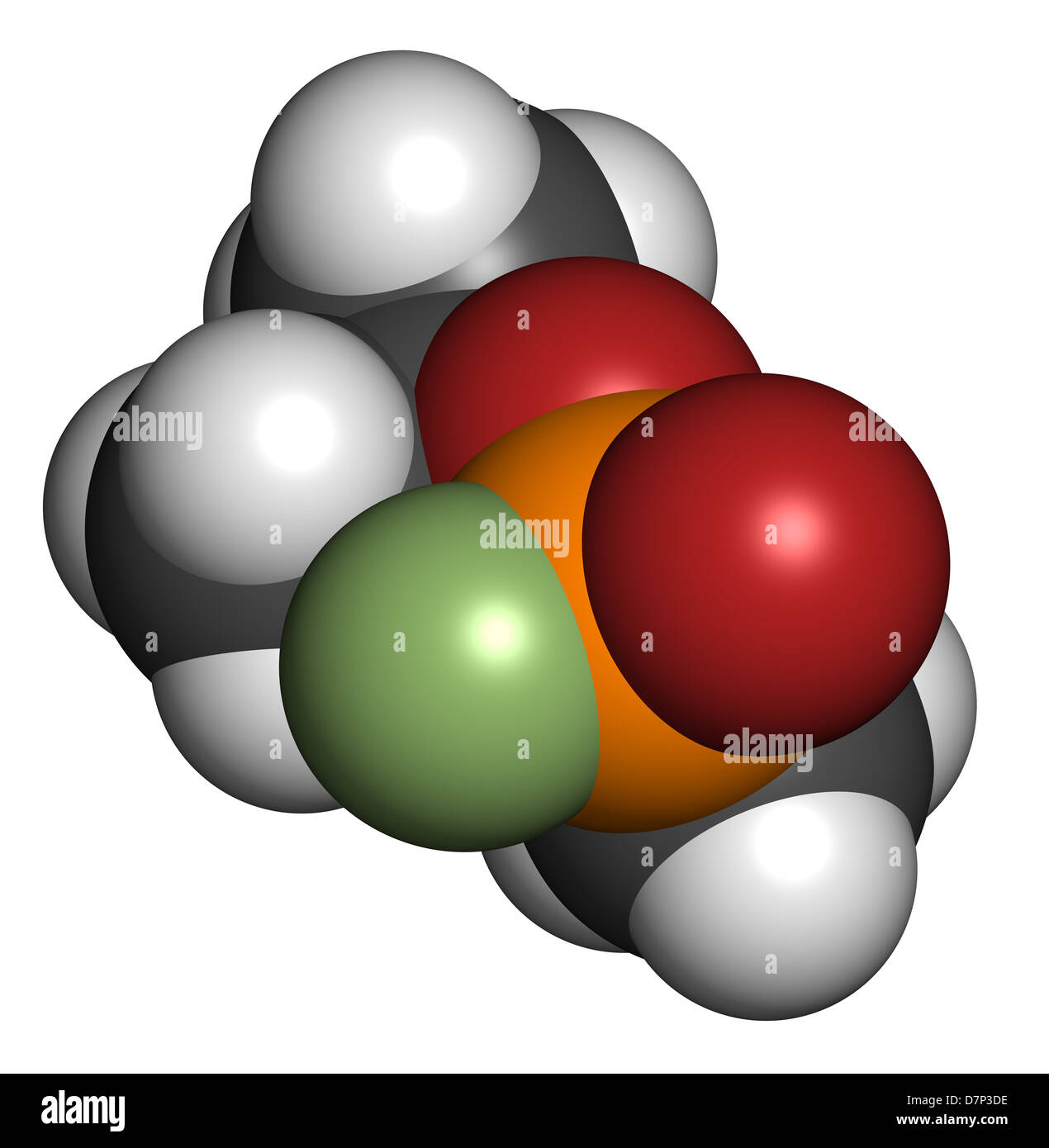 Agent neurotoxique sarin, le modèle moléculaire. Le sarin est une arme chimique, classé comme une arme de destruction massive. Banque D'Images