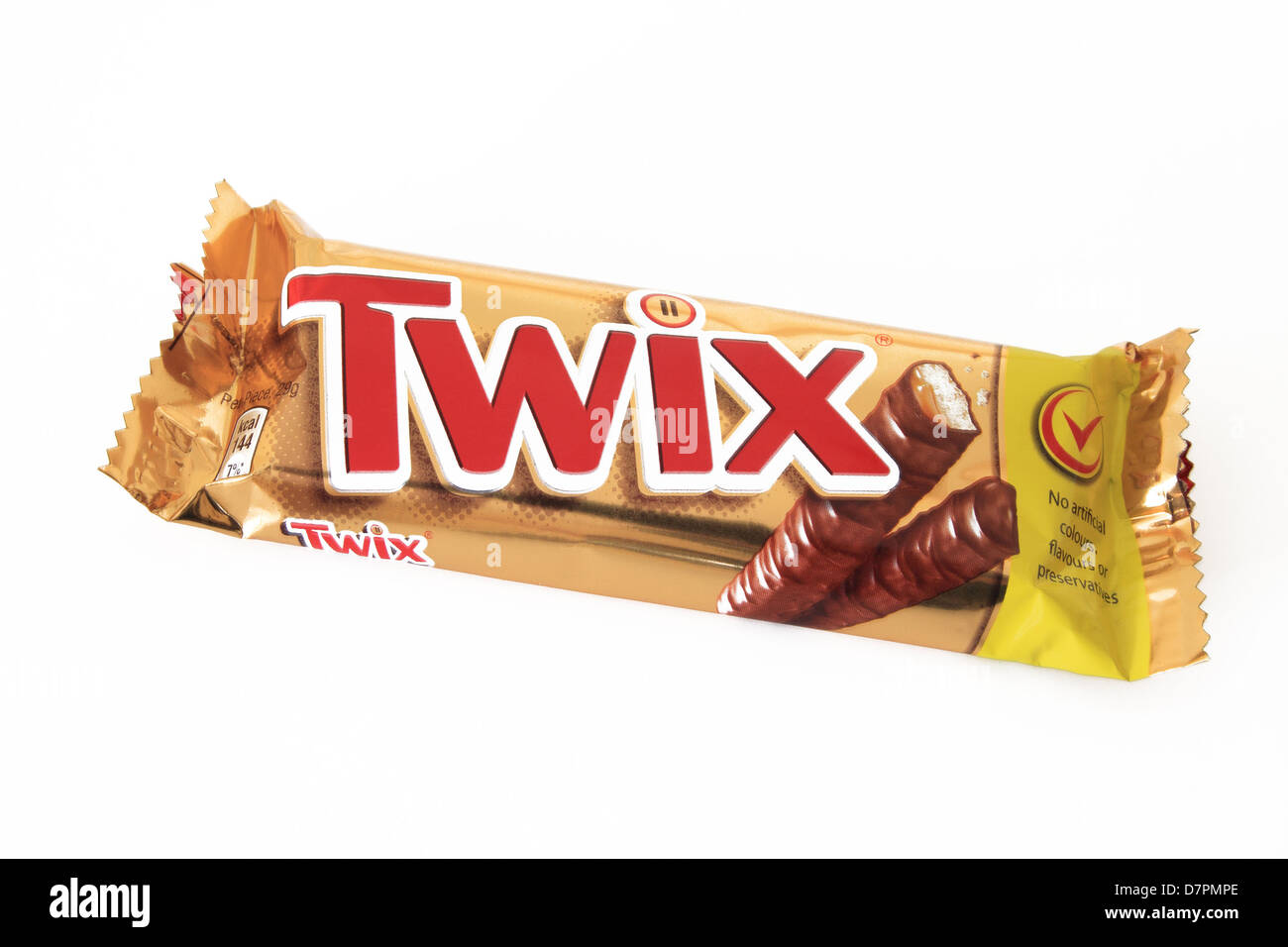 Twix Barre de chocolat sur un fond blanc Banque D'Images