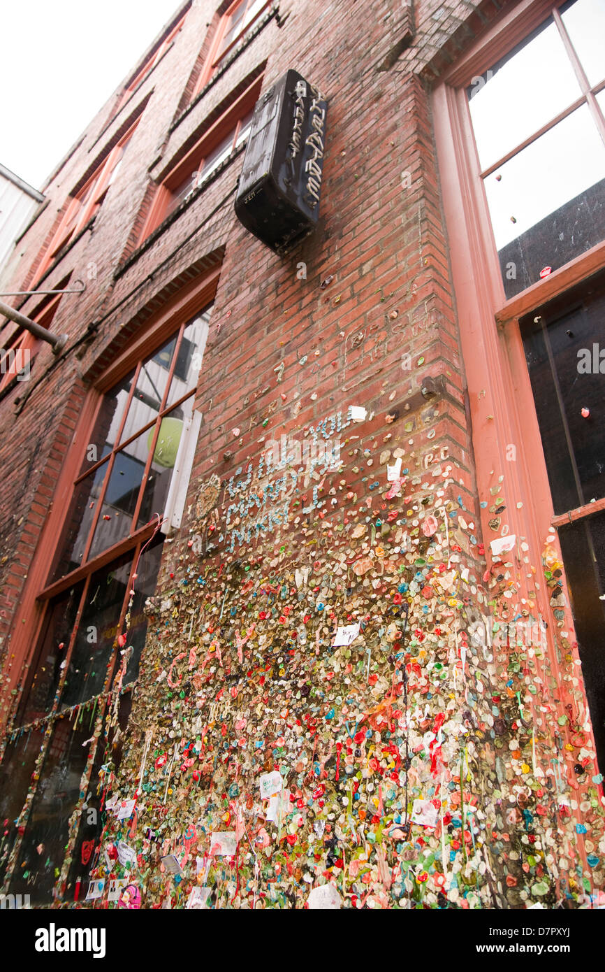 Gum se déplace le mur à Maket Theatre Post Alley Seattle WA Banque D'Images