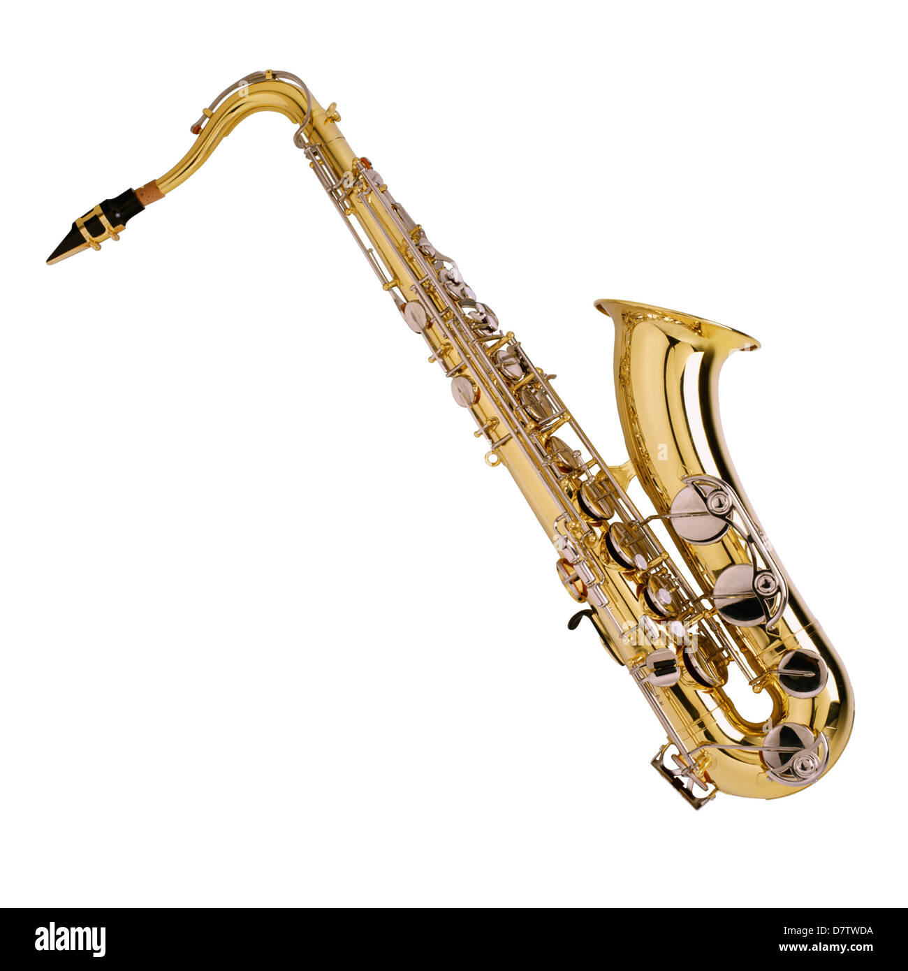 Saxophone sur le fond blanc Banque D'Images