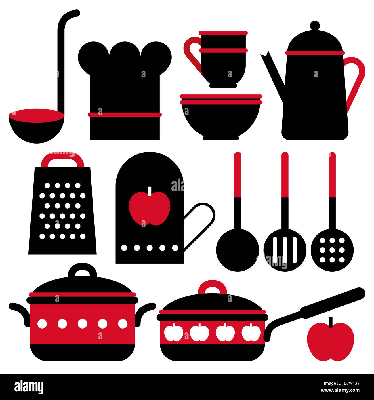 Ustensile de cuisine set isolé sur fond blanc Banque D'Images