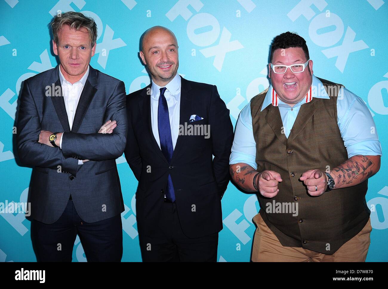 New York, USA. Le 13 mai 2013. Gordon Ramsay, Joe Bastianich, Graham Elliot au hall des arrivées pour Fox Network Upfronts 2013 - Partie 2 Présentation Wollman Rink, Central Park, New York, NY 13 mai 2013. Photo par : Gregorio T./Binuya Everett Collection/Alamy Live News Banque D'Images