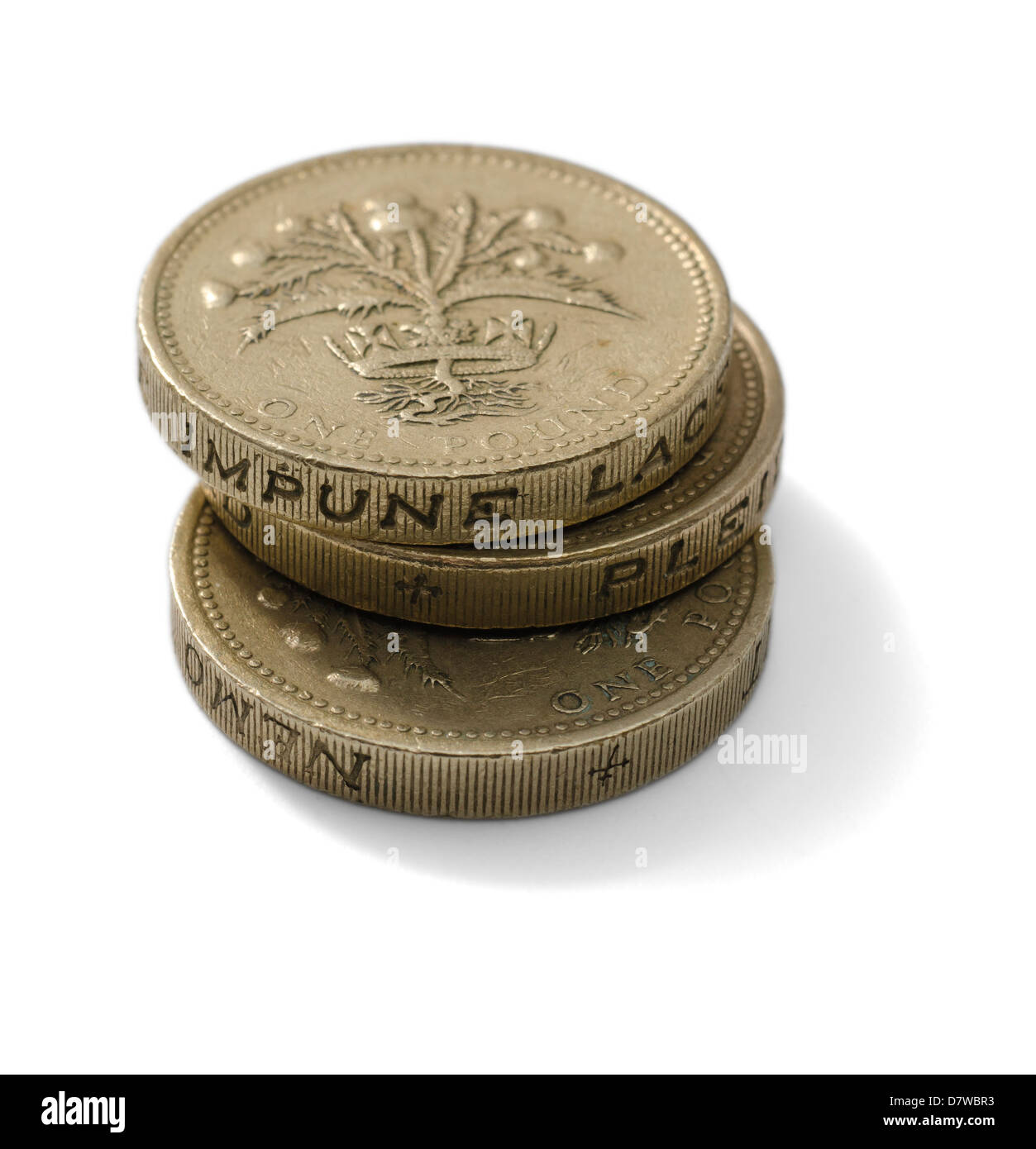 Trois pièces d'une Livre britannique isolated over white Banque D'Images