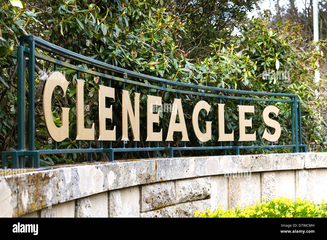 L'hôtel Gleneagles signe sur route principale entrée. Le Perthshire Scotland UK Banque D'Images