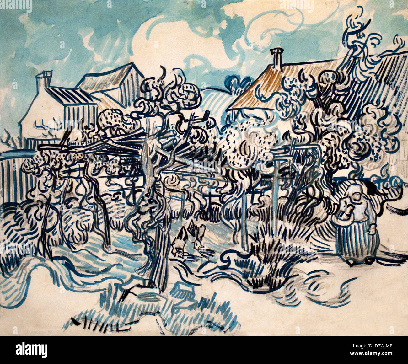 Vieilles vignes avec une femme paysanne 1890 Vincent van Gogh 1853 - 1890 Pays-Bas néerlandais post impressionnisme Banque D'Images