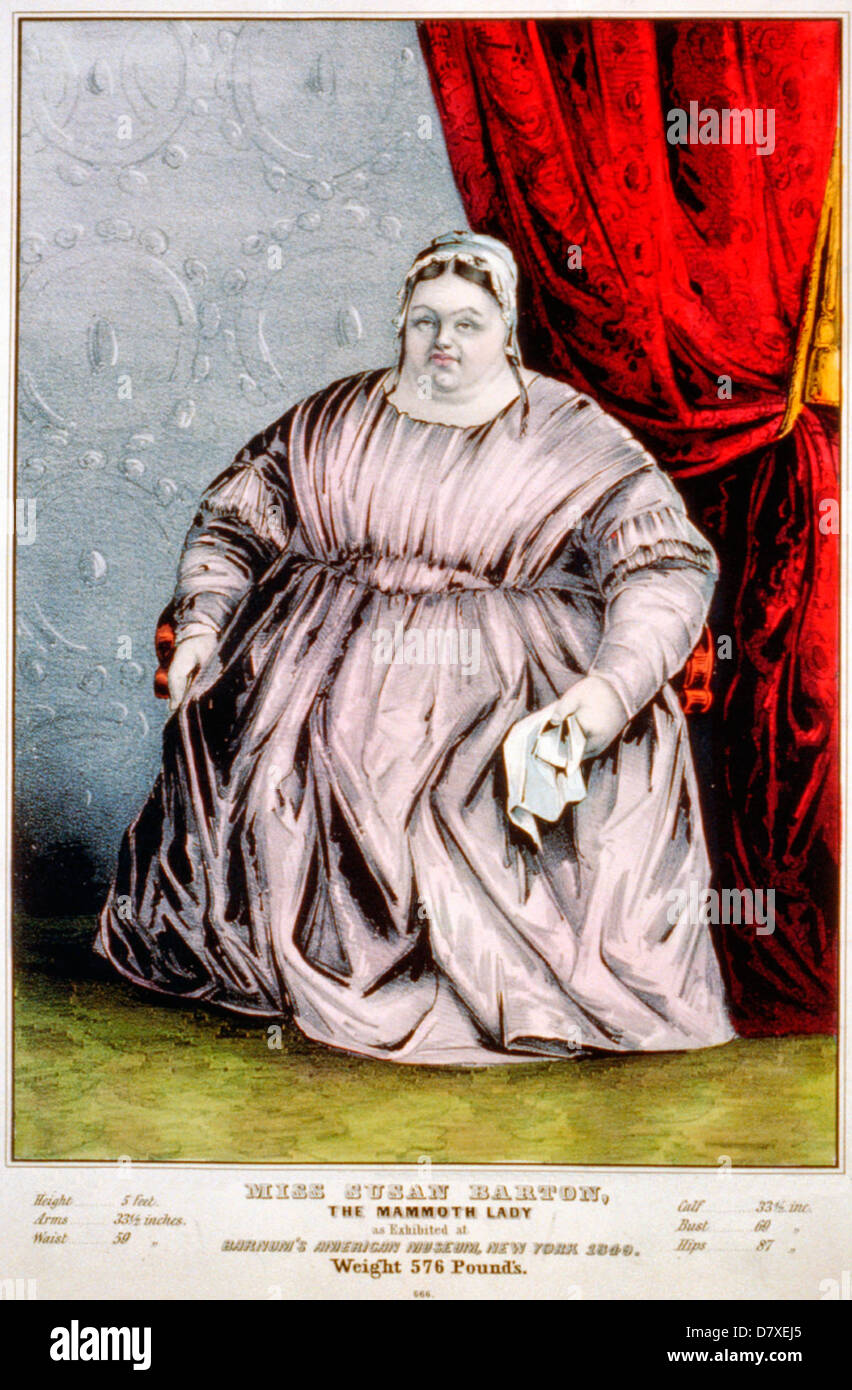 Mme Susan Barton : la dame de mammouth, comme exposé au Musée de l'Amérique du Barnum, New York 1849, poids 576 kg Banque D'Images
