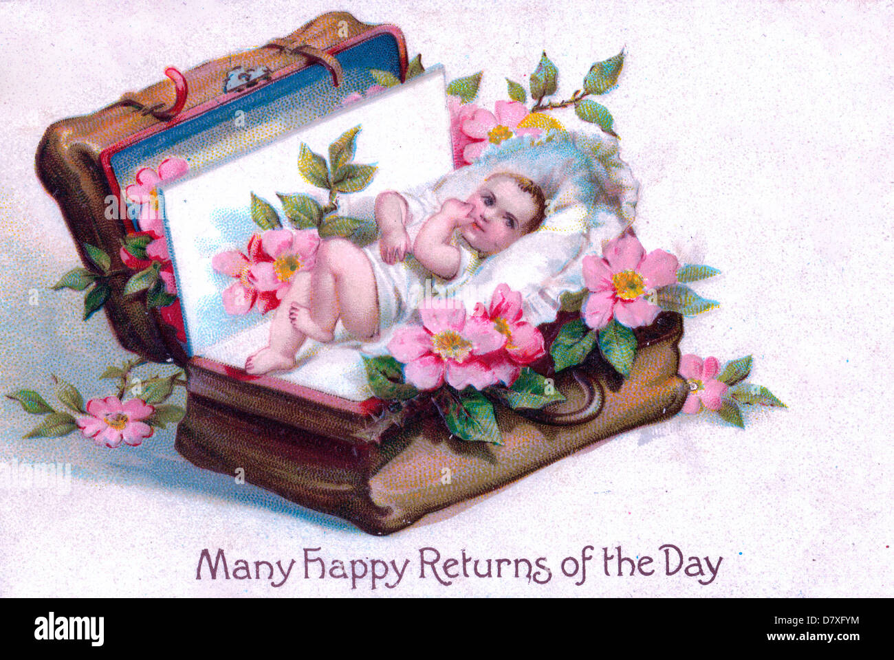 Bon Anniversaire Du Jour Felicitations Pour La Naissance Du Bebe Carte Vintage Photo Stock Alamy