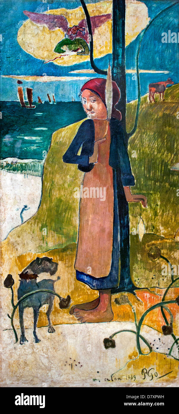 Breton Girl Spinning 1889 Vincent van Gogh 1853 - 1890 Pays-Bas néerlandais post impressionnisme Banque D'Images