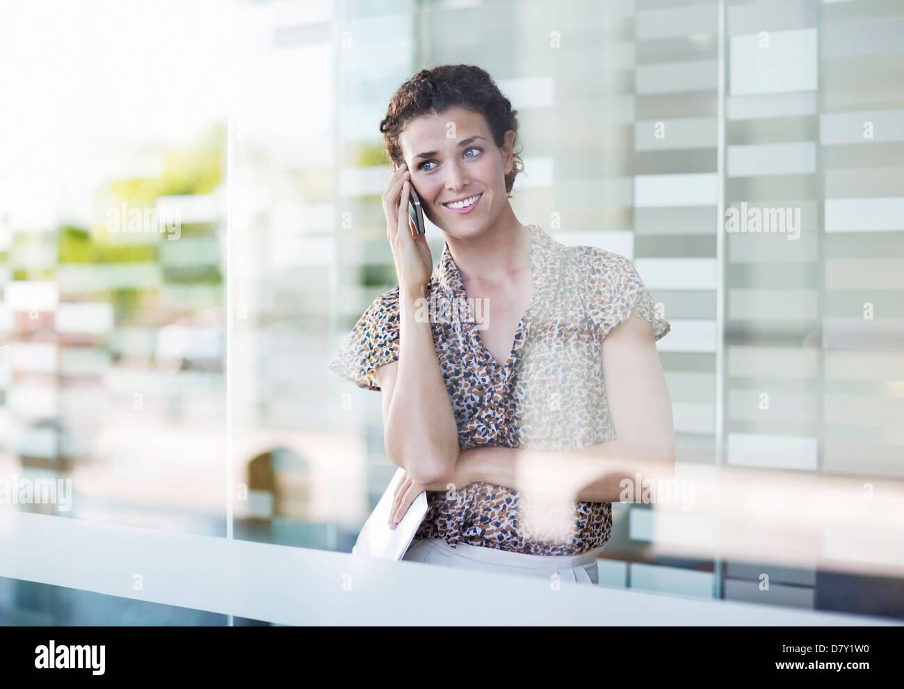 Businesswoman talking on cell phone Banque D'Images