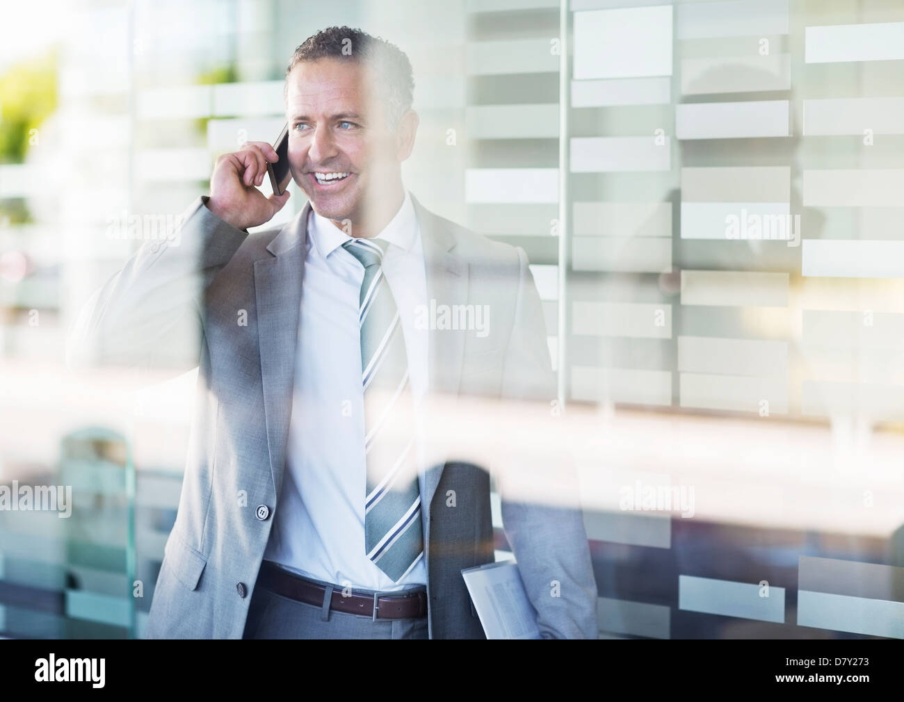 Businessman talking on cell phone Banque D'Images