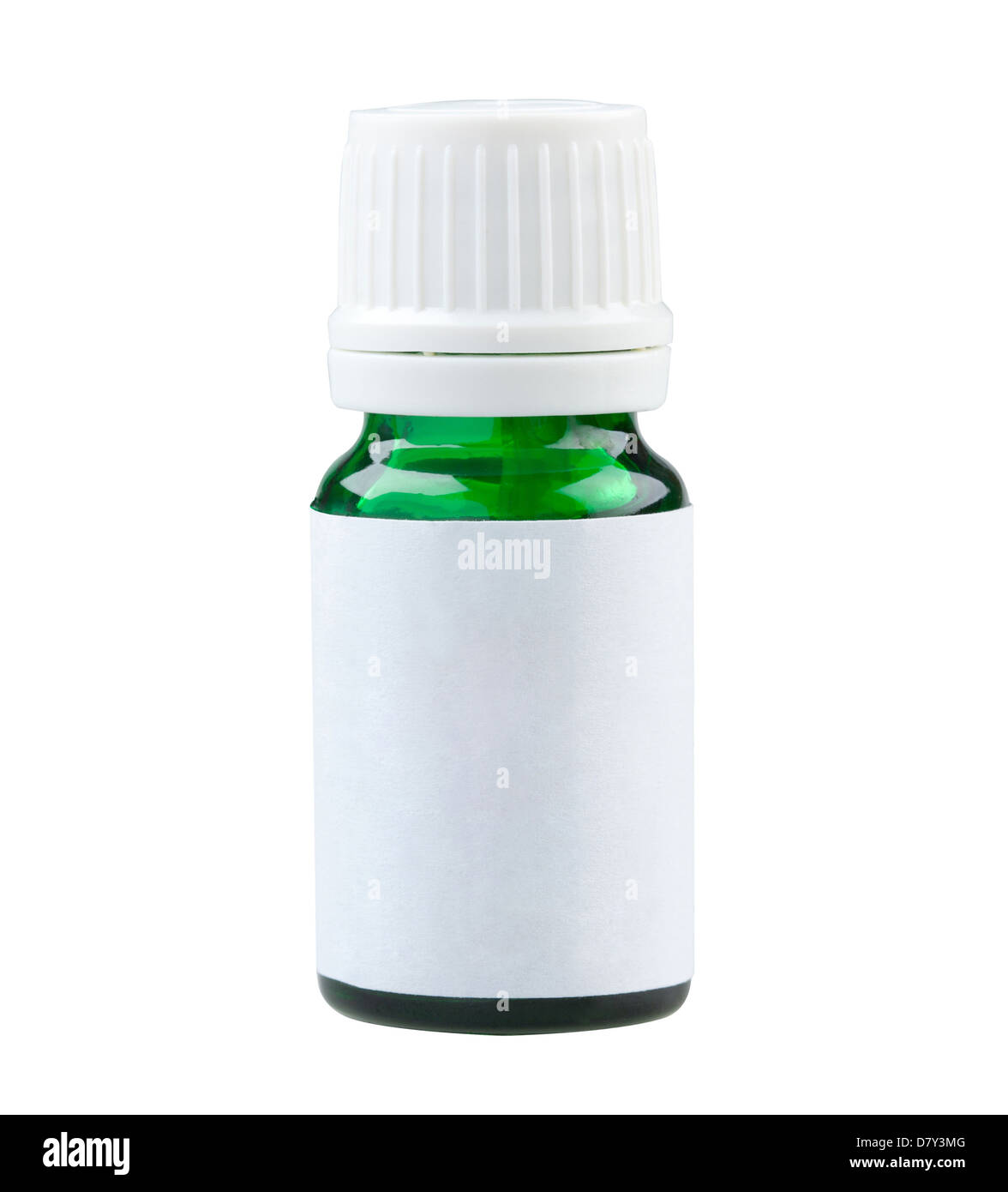 Label brut verre vert medicine bottle Banque D'Images