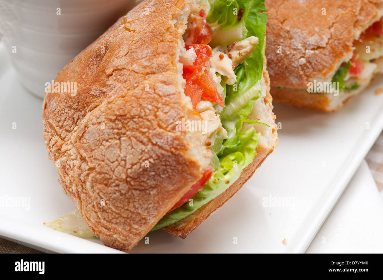 Ciabatta italien sandwich panini au poulet et tomate Banque D'Images