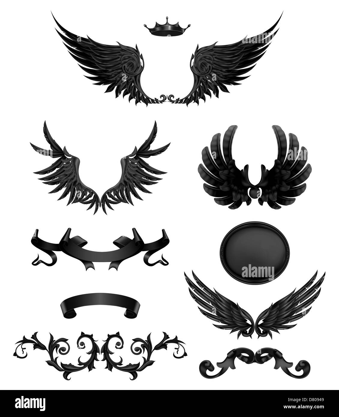 Éléments de conception avec des ailes, de haute qualité Banque D'Images