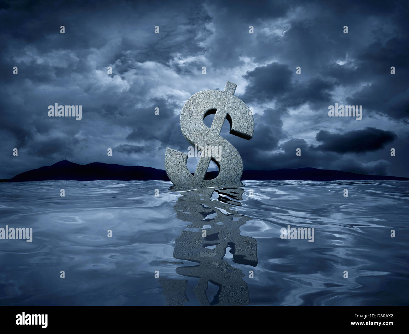 Signe dollar flottant dans l'eau Banque D'Images