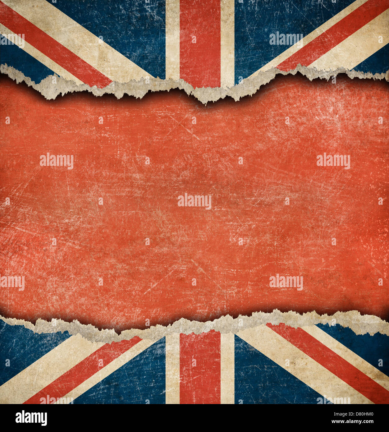 Grunge drapeau britannique sur le papier déchiré avec grand espace vide Banque D'Images