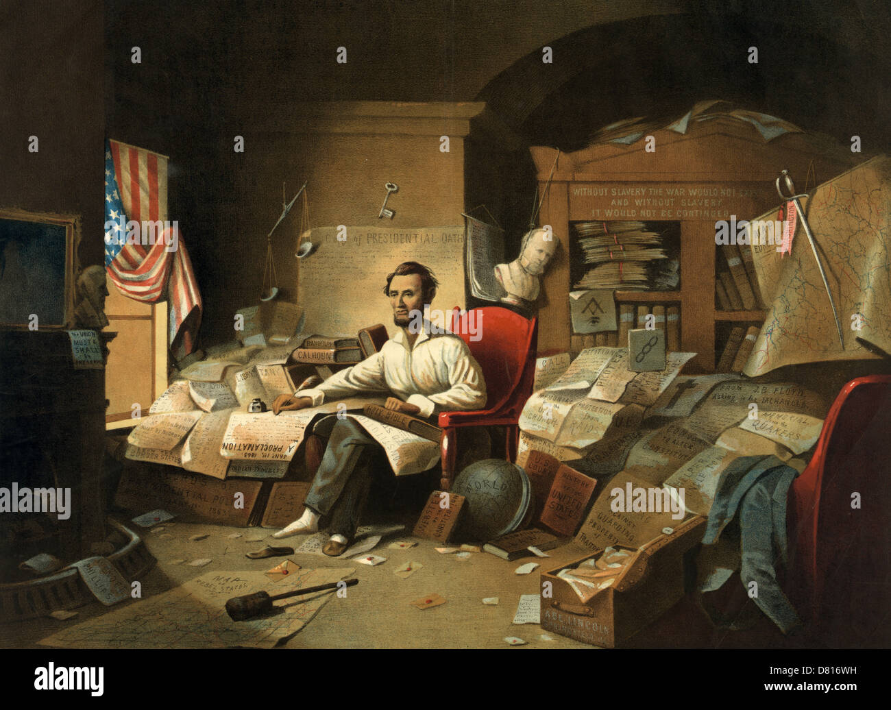 Le président Lincoln, écrit la proclamation de la Liberté Banque D'Images
