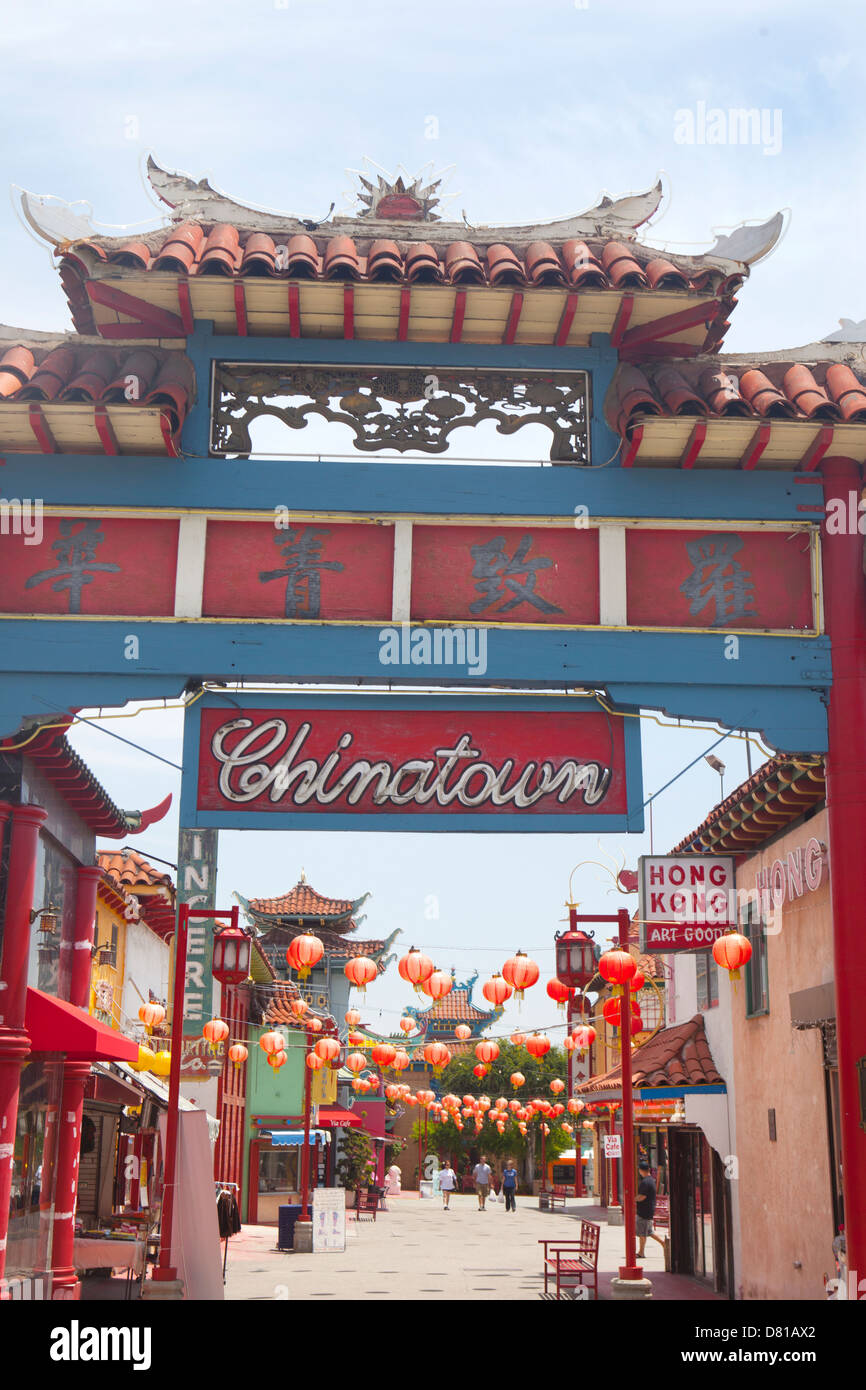 Panneau d'entrée de Chinatown Los Angeles, Californie Banque D'Images