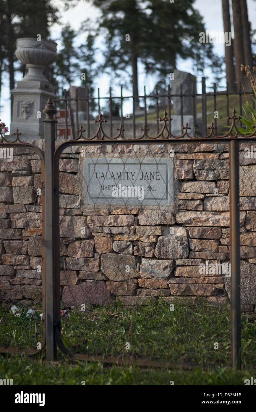 Calamity Jane's Burial Site sur Boot Hill dans la région de Mount Moriah Cemetery, Deadwood, Dakota du Sud Banque D'Images