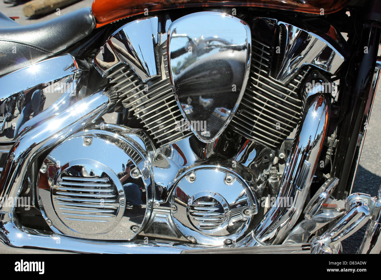 Une Harley Davidson moteur chrome Banque D'Images