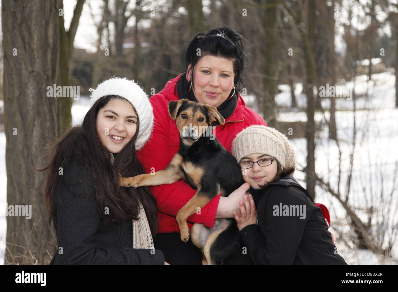 famille avec chien Banque D'Images