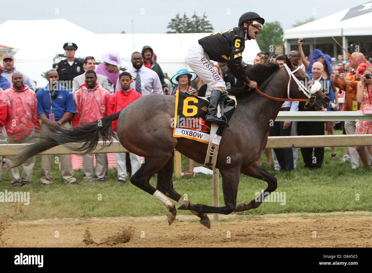 Baltimore, Maryland, USA. 18 mai, 2013. Avec Oxbow Gary Stevens gagner la 138e exécution de la catégorie I de Preakness 3 ans, dépassant de 1 3/16 mile, à Pimlico Race Course. Formateur D. Wayne Lukas. Calumet propriétaires de fermes (crédit Image : © Sue Kawczynski/Eclipse/ZUMAPRESS.com) Banque D'Images