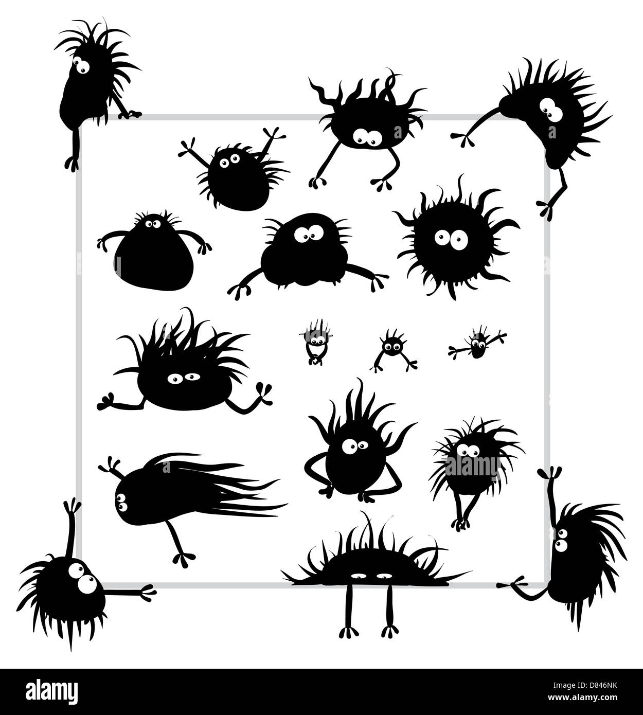 Groupe de drôles de créatures semblables à des microbes Banque D'Images