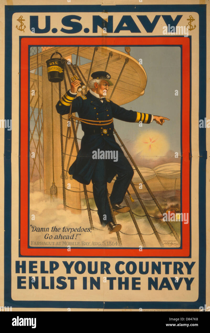 La Marine américaine - Aider votre pays, s'enrôler dans la Marine affiche montrant l'amiral Farragut, WWI Poster, 1917 Banque D'Images