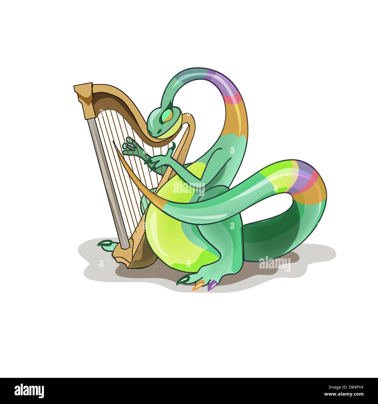 Illustration d'un Plateosaurus jouant de la harpe. Banque D'Images