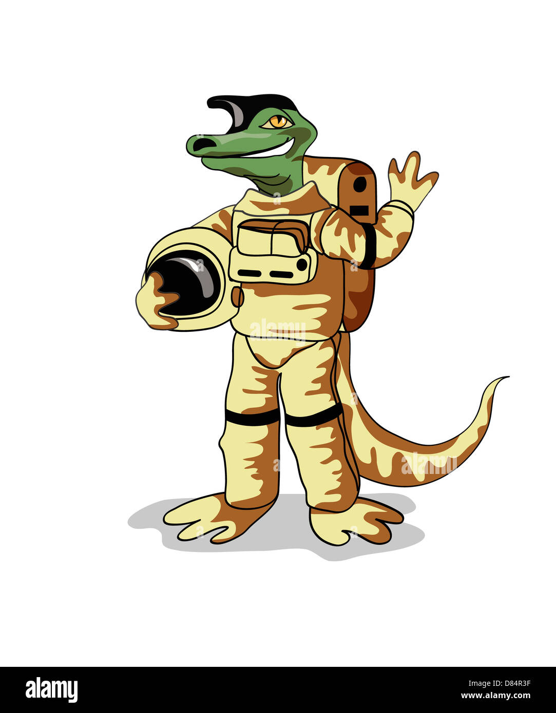 Illustration d'un dinosaure Iguanodon cosmonaute vêtu d'un scaphandre. Banque D'Images