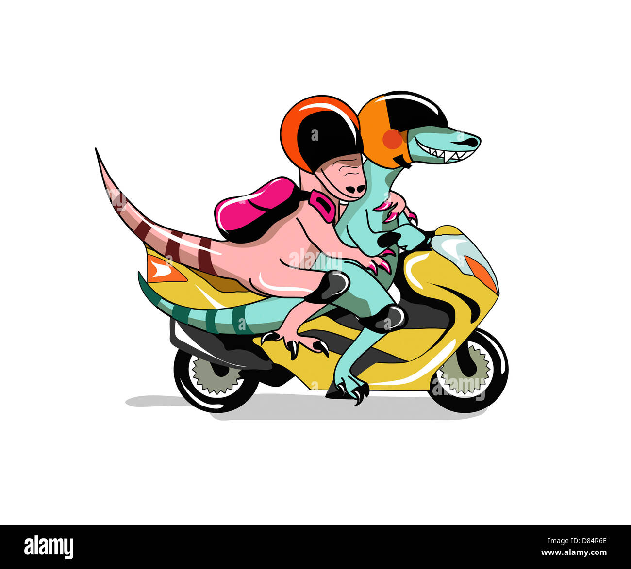 Illustration de deux rapaces riding a scooter. Banque D'Images