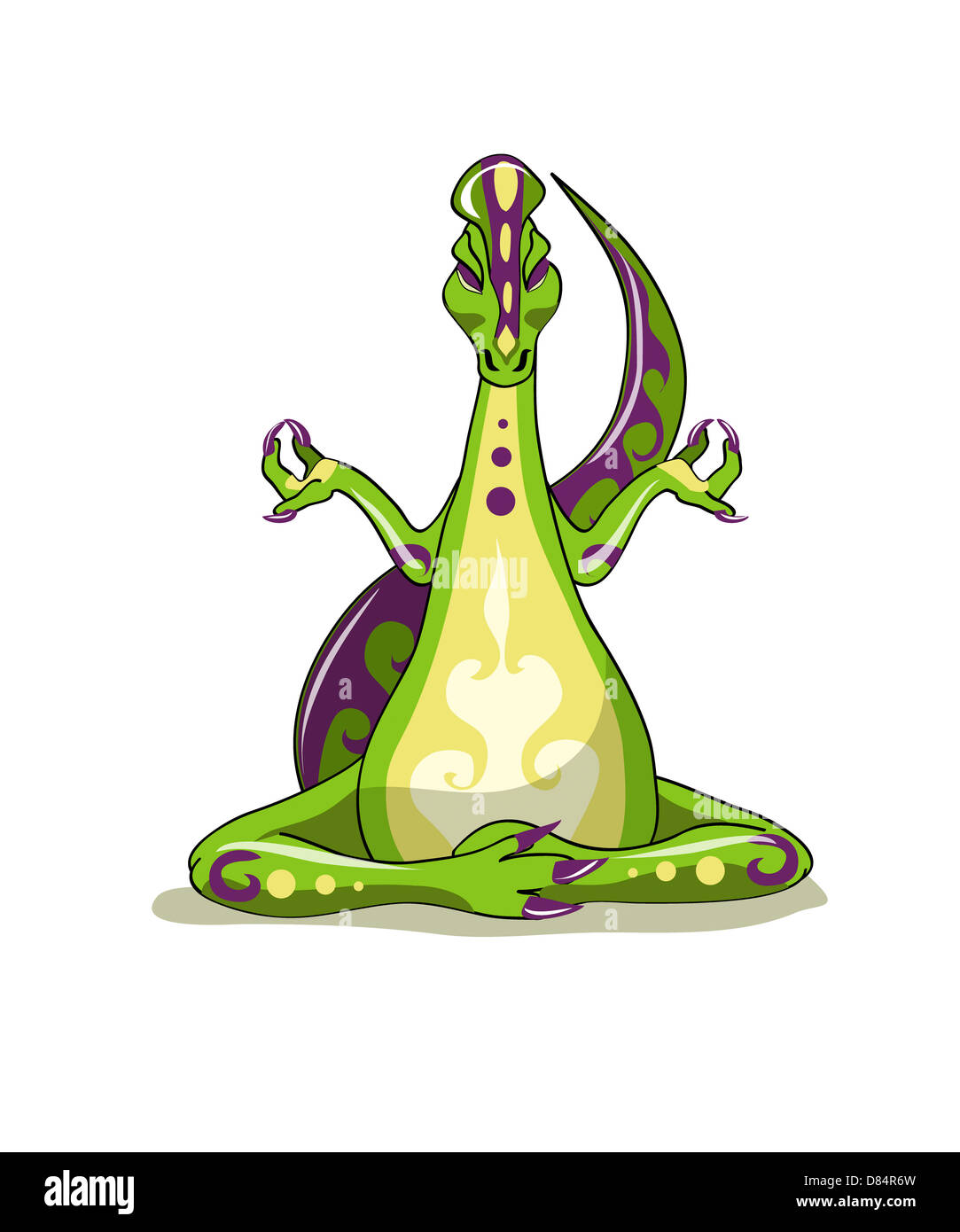 Illustration d'un dinosaure Iguanodon faisant du yoga. Banque D'Images