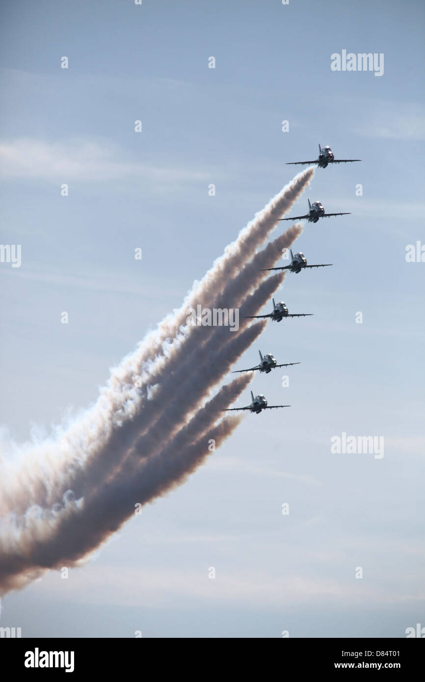 La Saudi Hawks Aerobatic Team de la Royal Saudi Air Force, voler au dessus de la Belgique. Banque D'Images