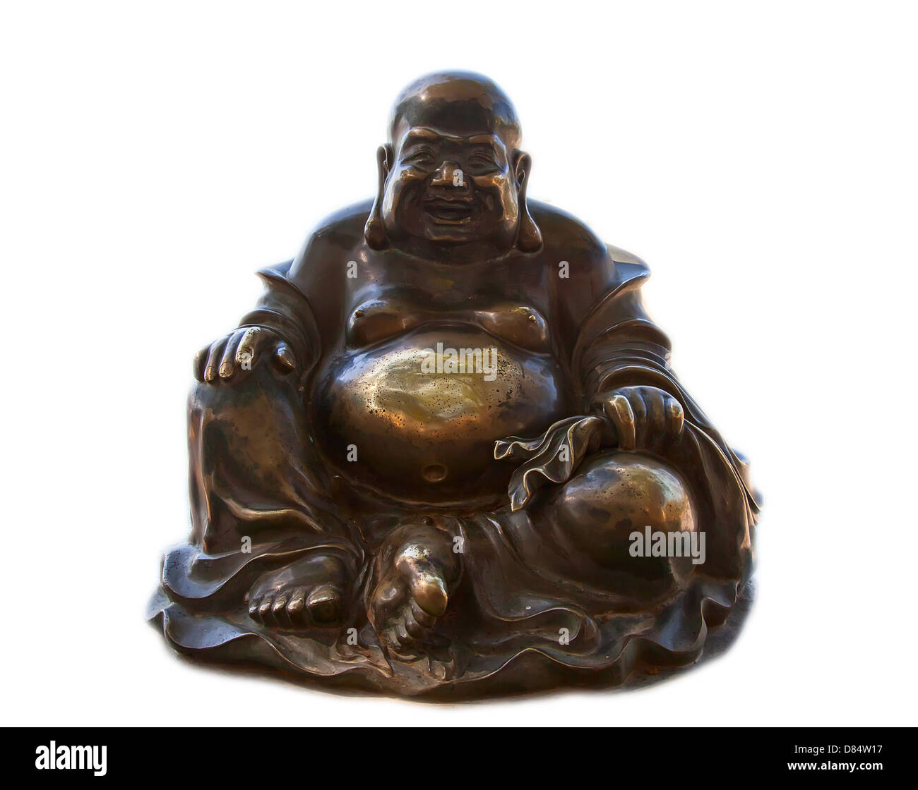 Laughing Buddha statue en bronze de la chance isolated on white Banque D'Images