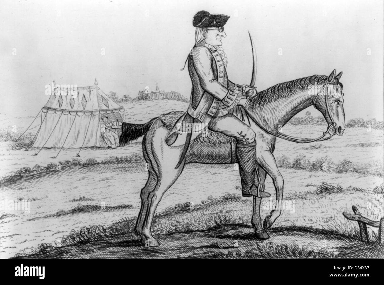Edmund Burke portant l'uniforme militaire, assis sur un cheval, Don Volaseo - le célèbre espagnol partizan Banque D'Images
