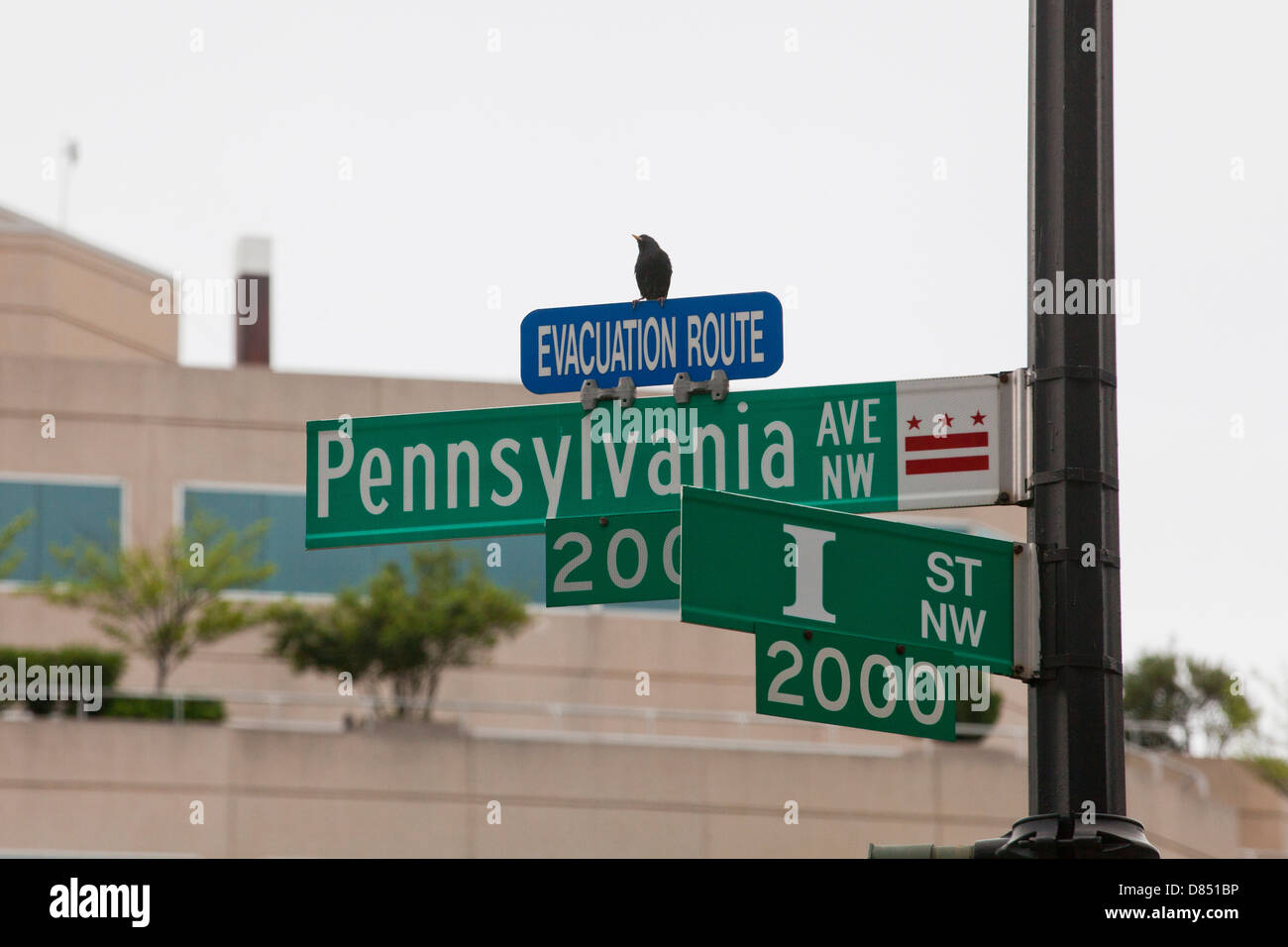 Les itinéraires d'évacuation sign - Washington, DC USA Banque D'Images