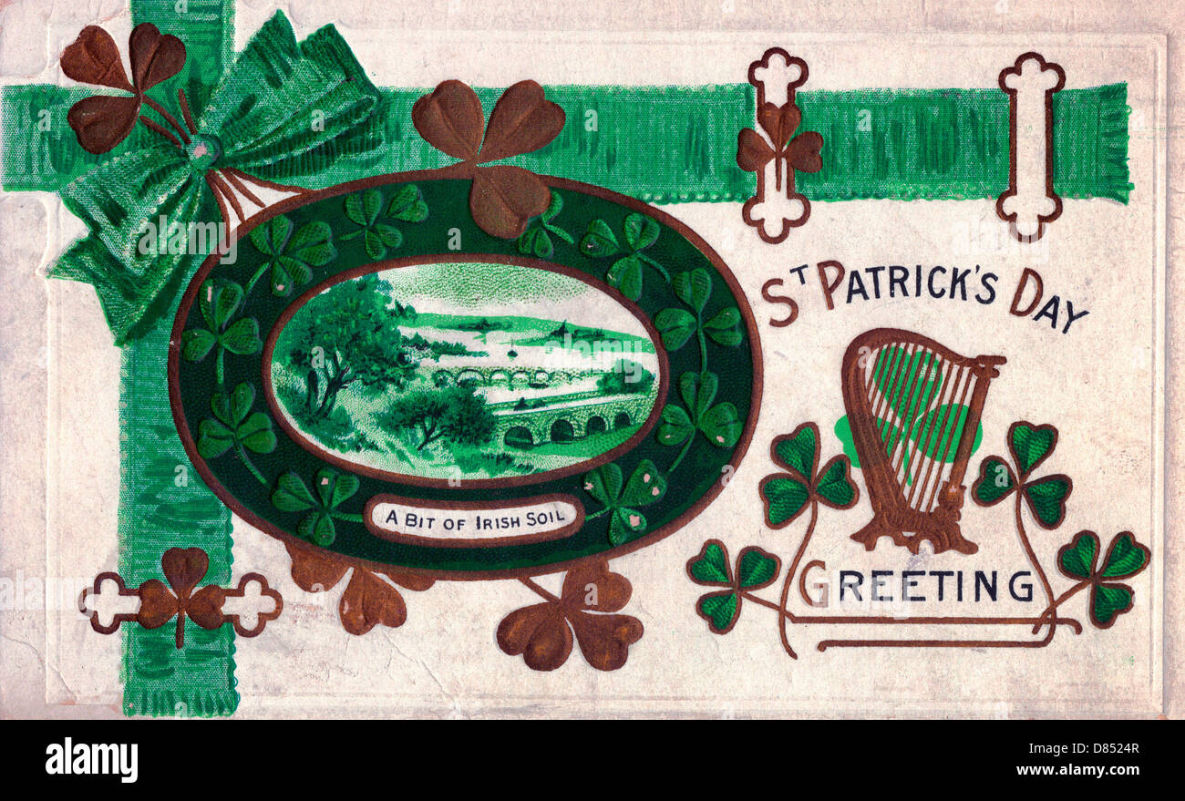 Le jour de la Saint Patrick - Messages d'un peu de sol irlandais - Carte Vintage Banque D'Images