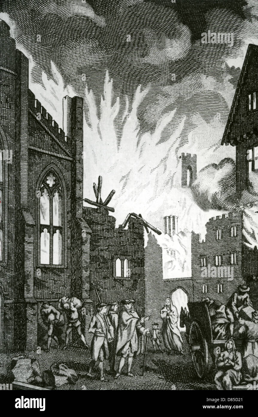 Grand Incendie de Londres, septembre 1666 dans une gravure du 18ème siècle Banque D'Images