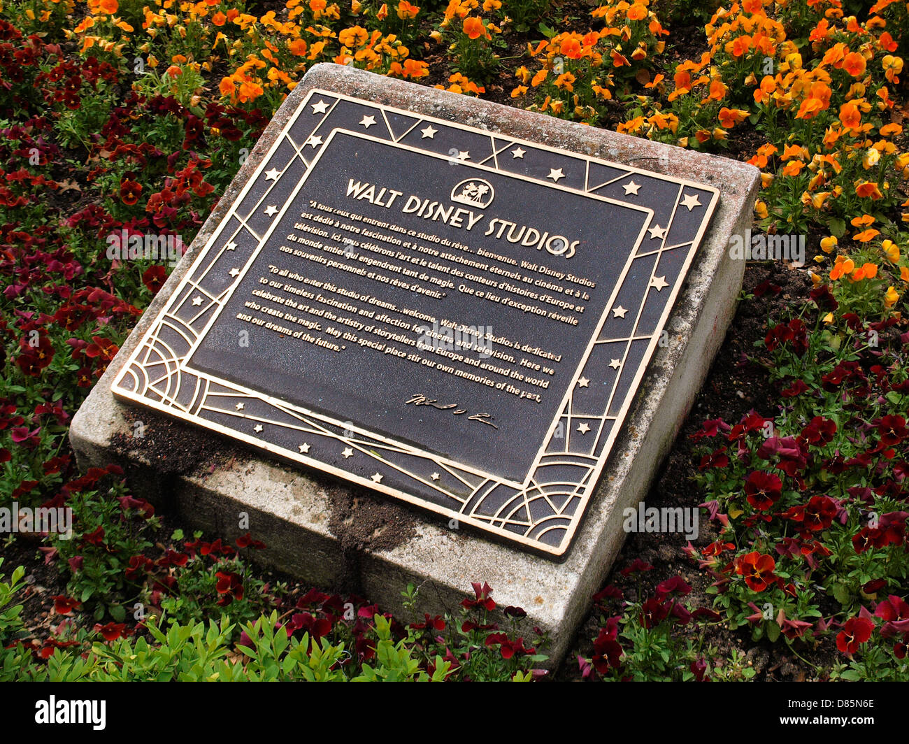 Walt Disney Studios, plaque, dans le parc Disney, Paris. Banque D'Images