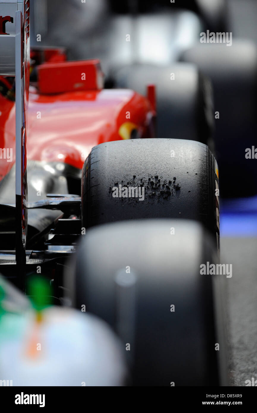 Les pneus de course sur les voitures de Formule Un au cours de l'espagnol Grand Prix de Formule 1 2013 Banque D'Images