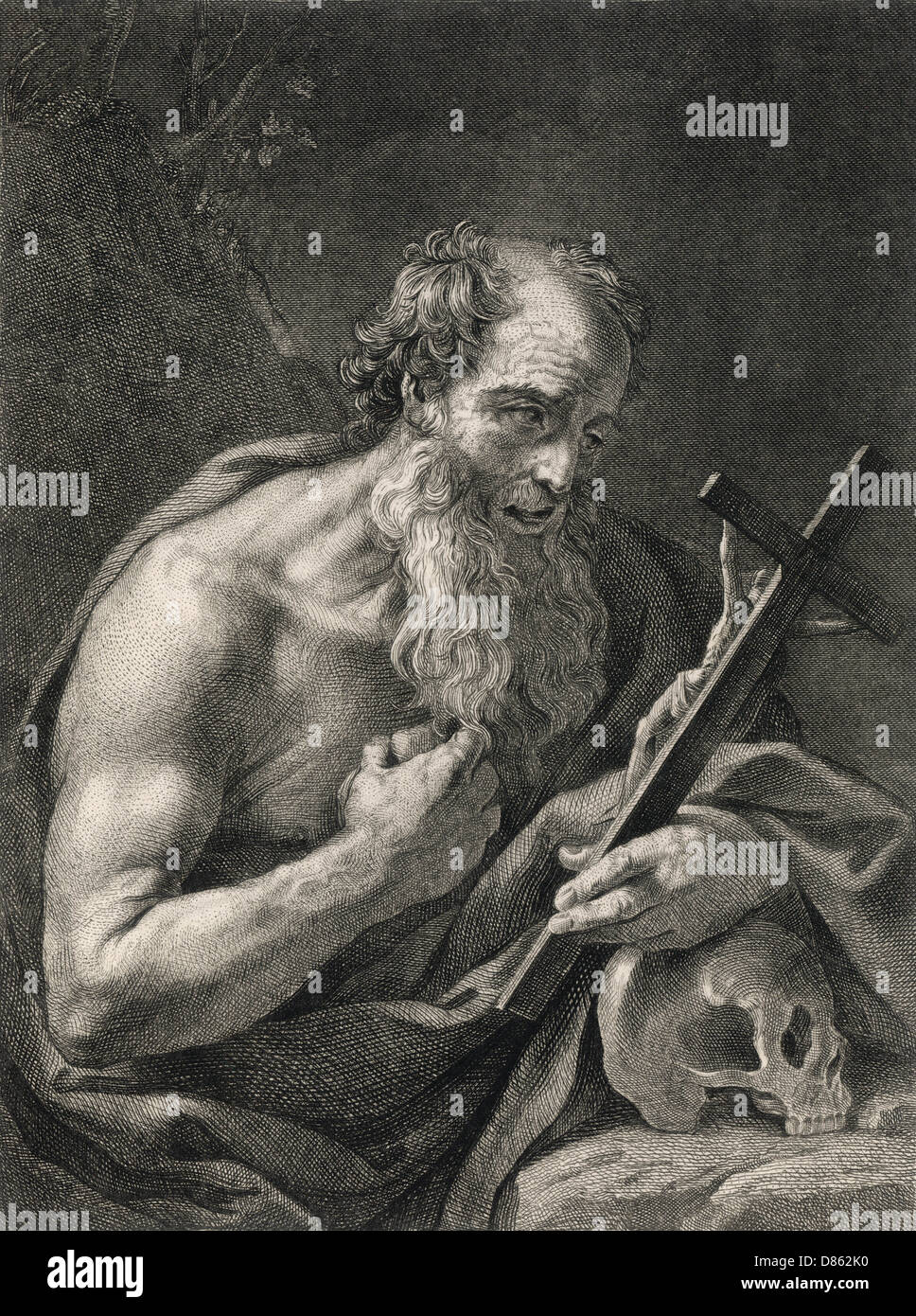 Saint Jérôme, théologien, avec crucifix et crâne Banque D'Images