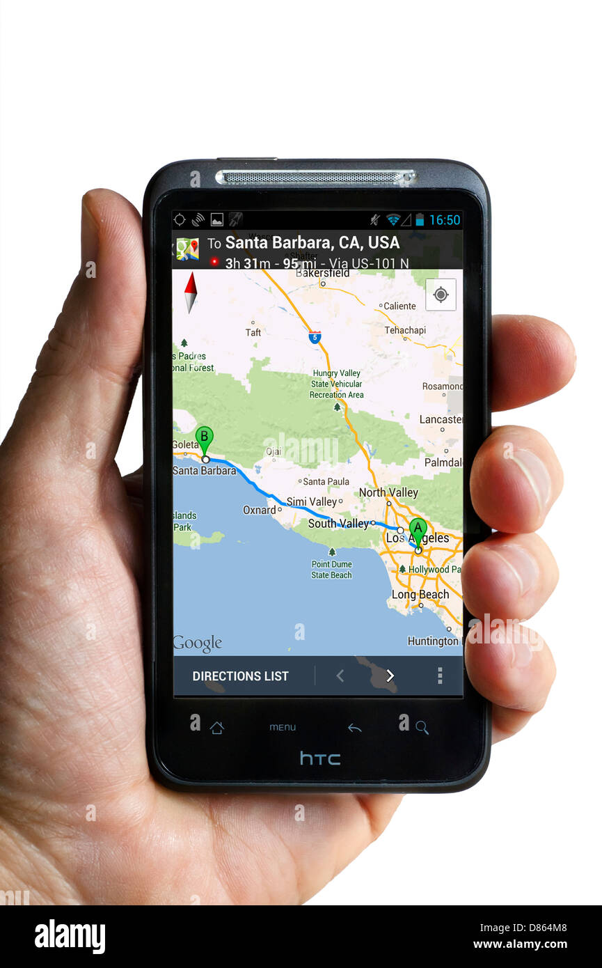 Google Maps sur un smartphone HTC, USA Banque D'Images