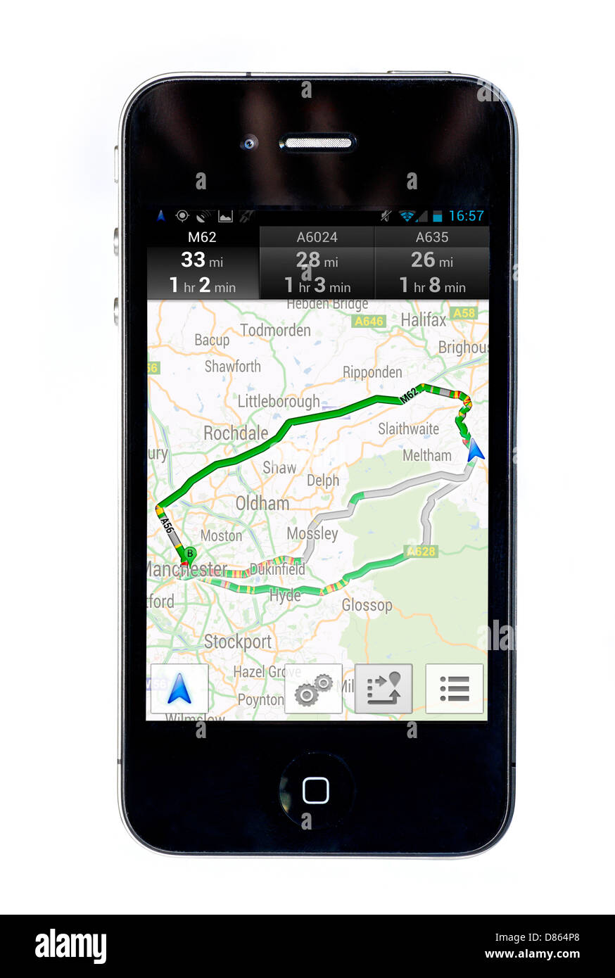 Google Navigation sur un Apple iPhone 4 smartphone, UK Banque D'Images