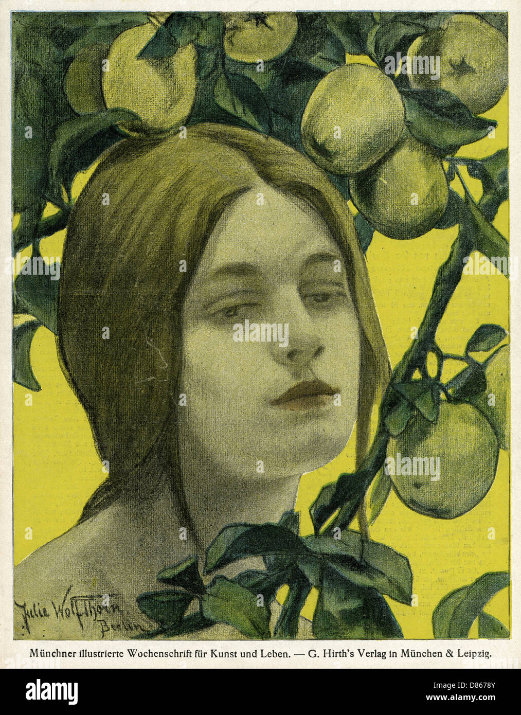 Couverture avant Jugend, jeune femme avec pommier Banque D'Images