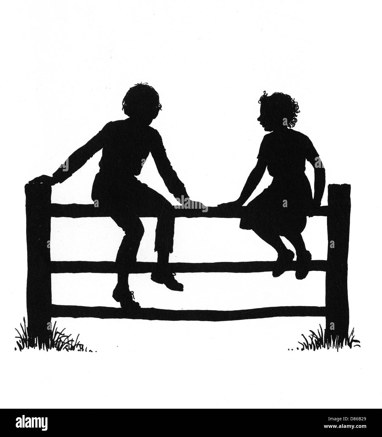 Dsoutenir et son ami Susan assis sur une clôture Banque D'Images