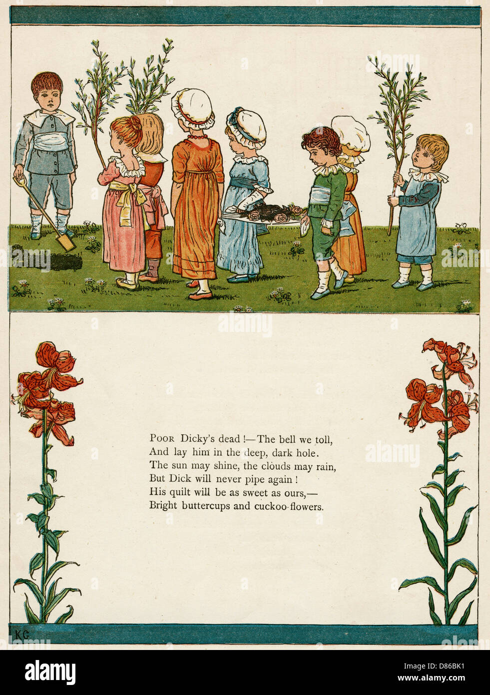 Huit enfants pleurent un oiseau mort Banque D'Images