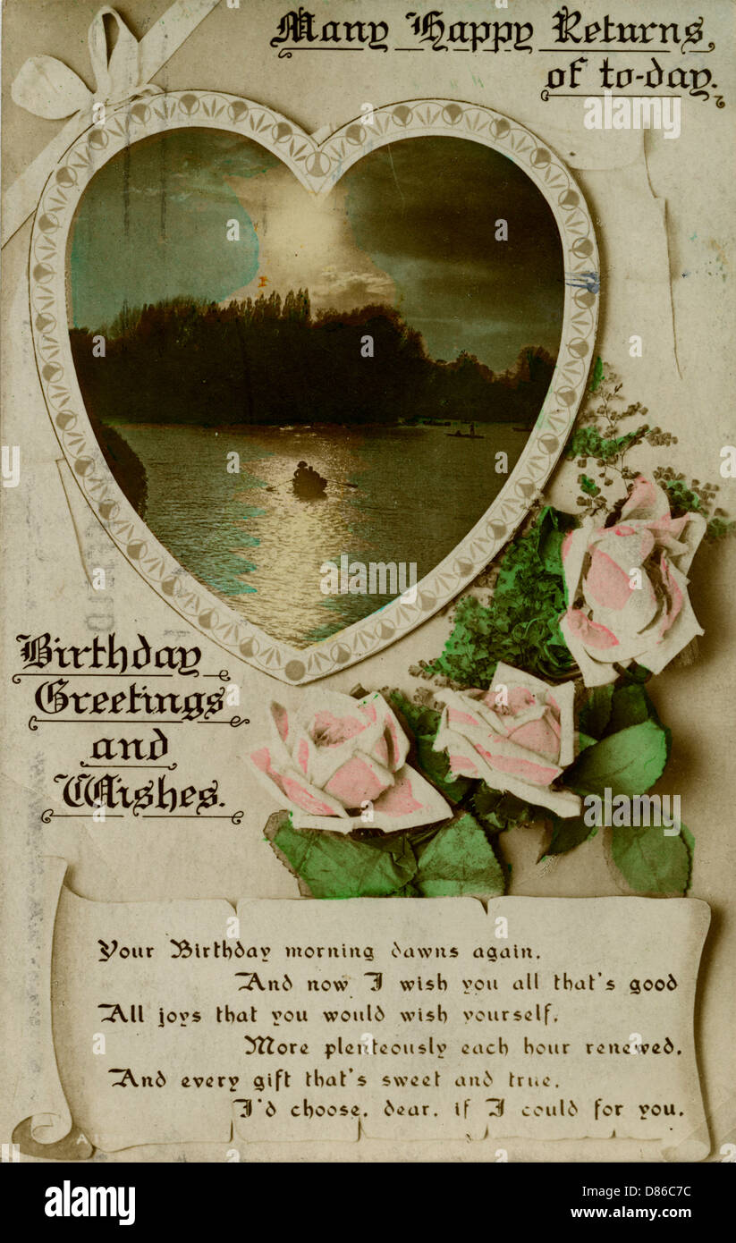 Coeur Et Fleurs Sur Une Carte Postale D Anniversaire Photo Stock Alamy