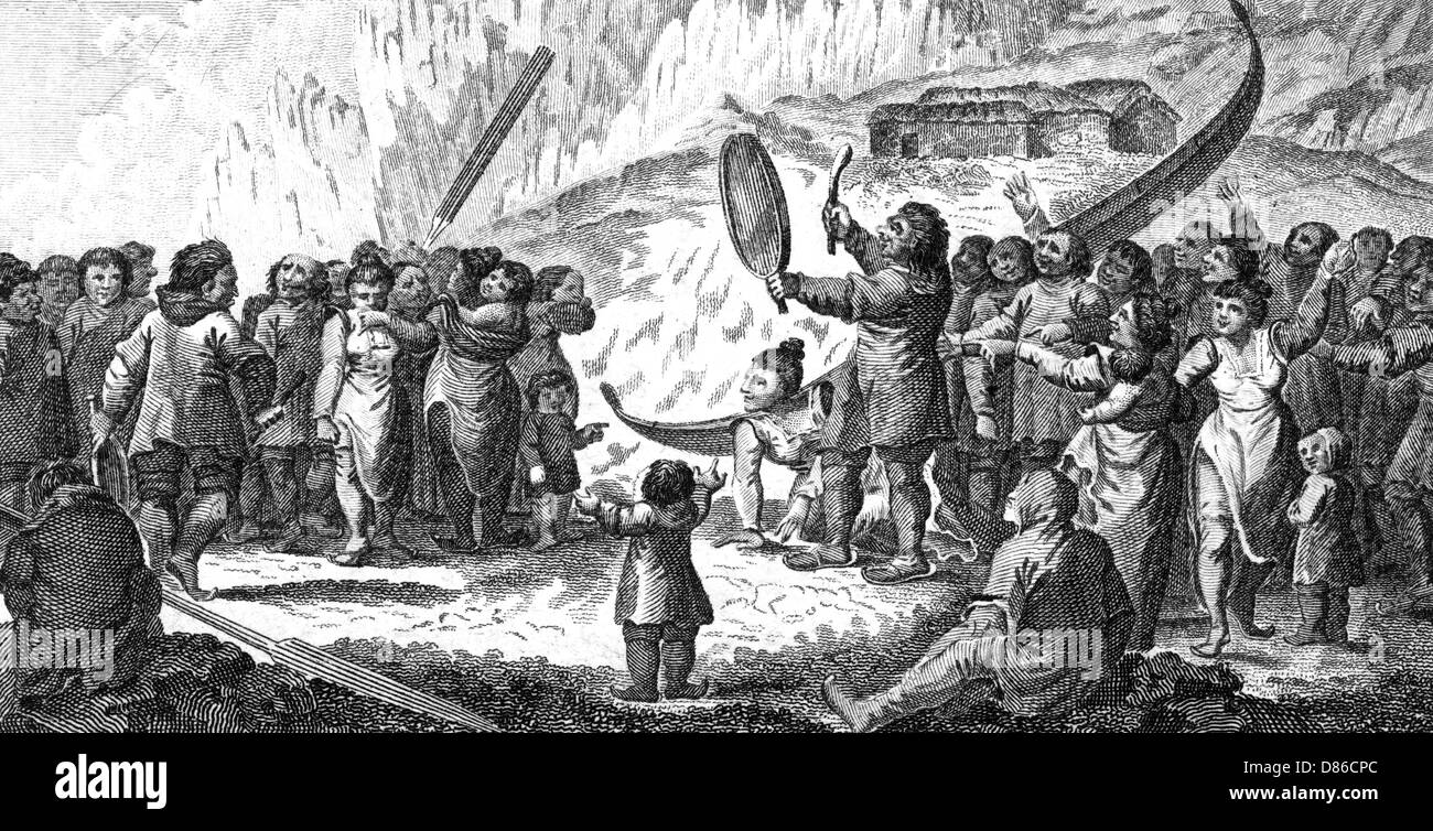Combat de chant des Greenlanders, c. 1800. Banque D'Images