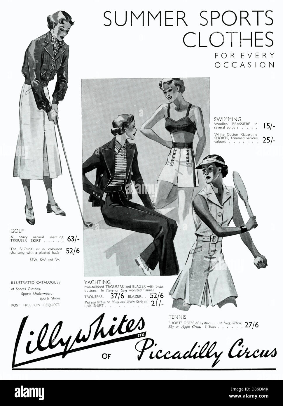 Publicité pour vêtements de sport pour femmes Lillywhs 1936 Banque D'Images