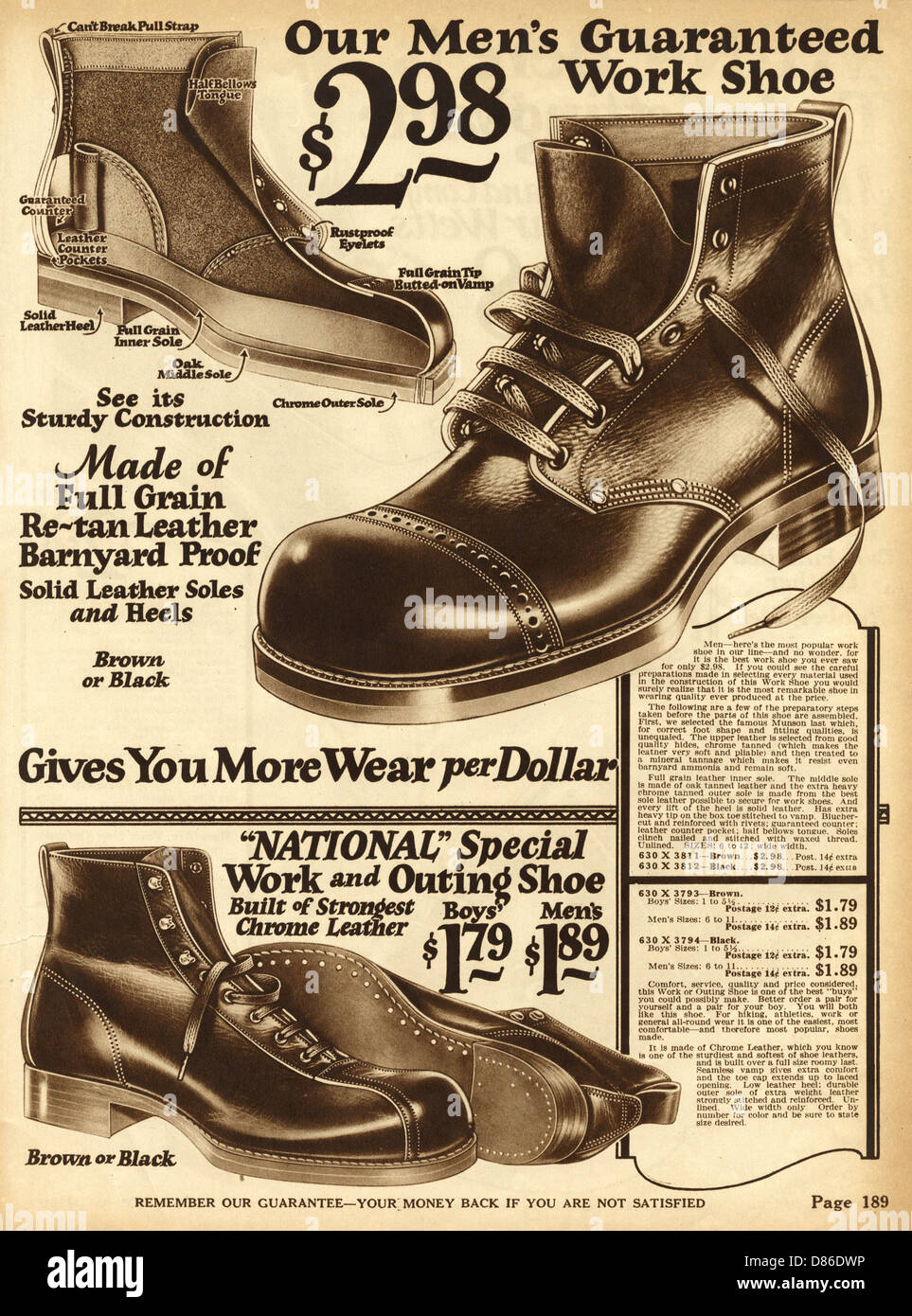 Mens chaussures de travail 1924 Banque D'Images