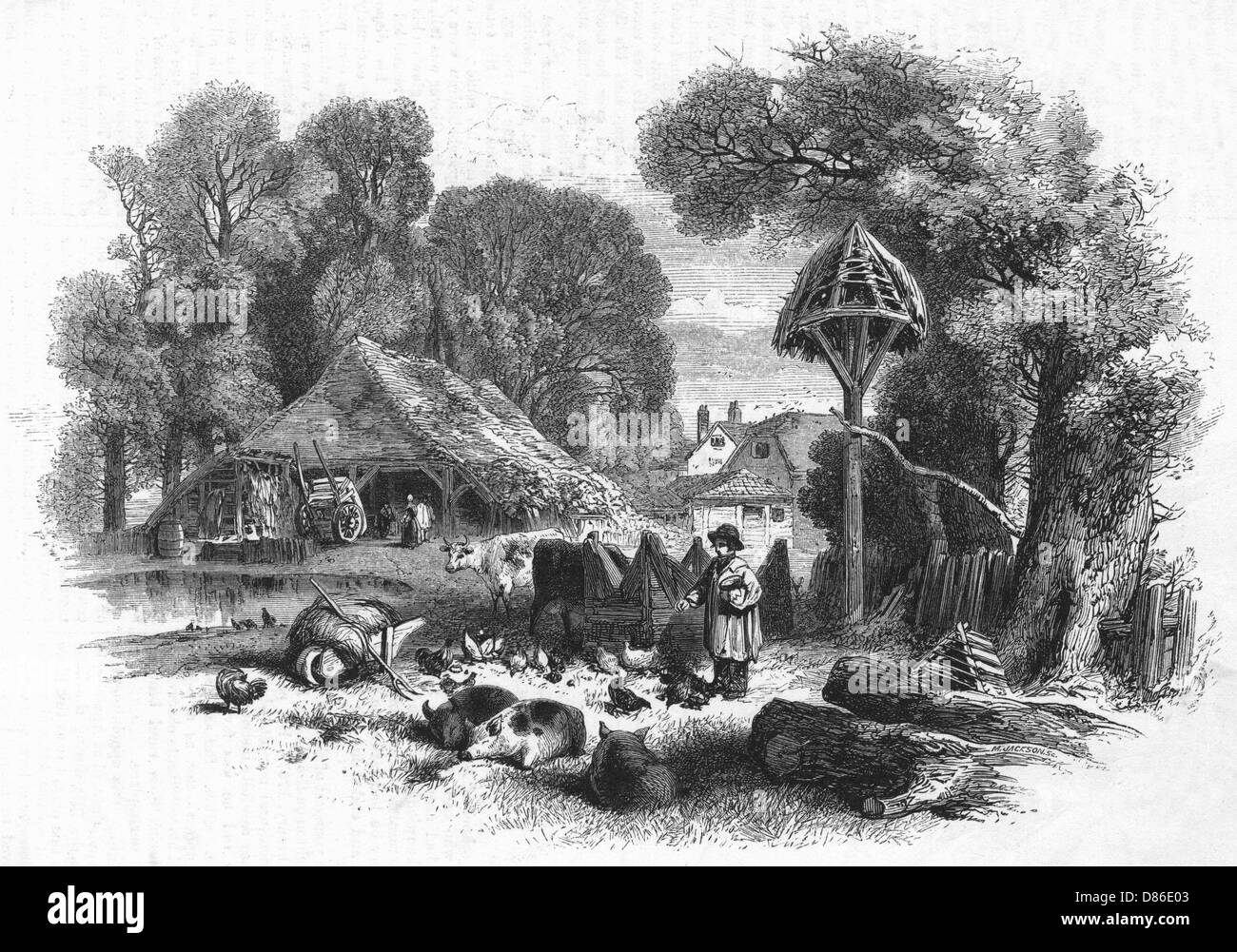 Scène de cour de ferme, c. 1860 Banque D'Images